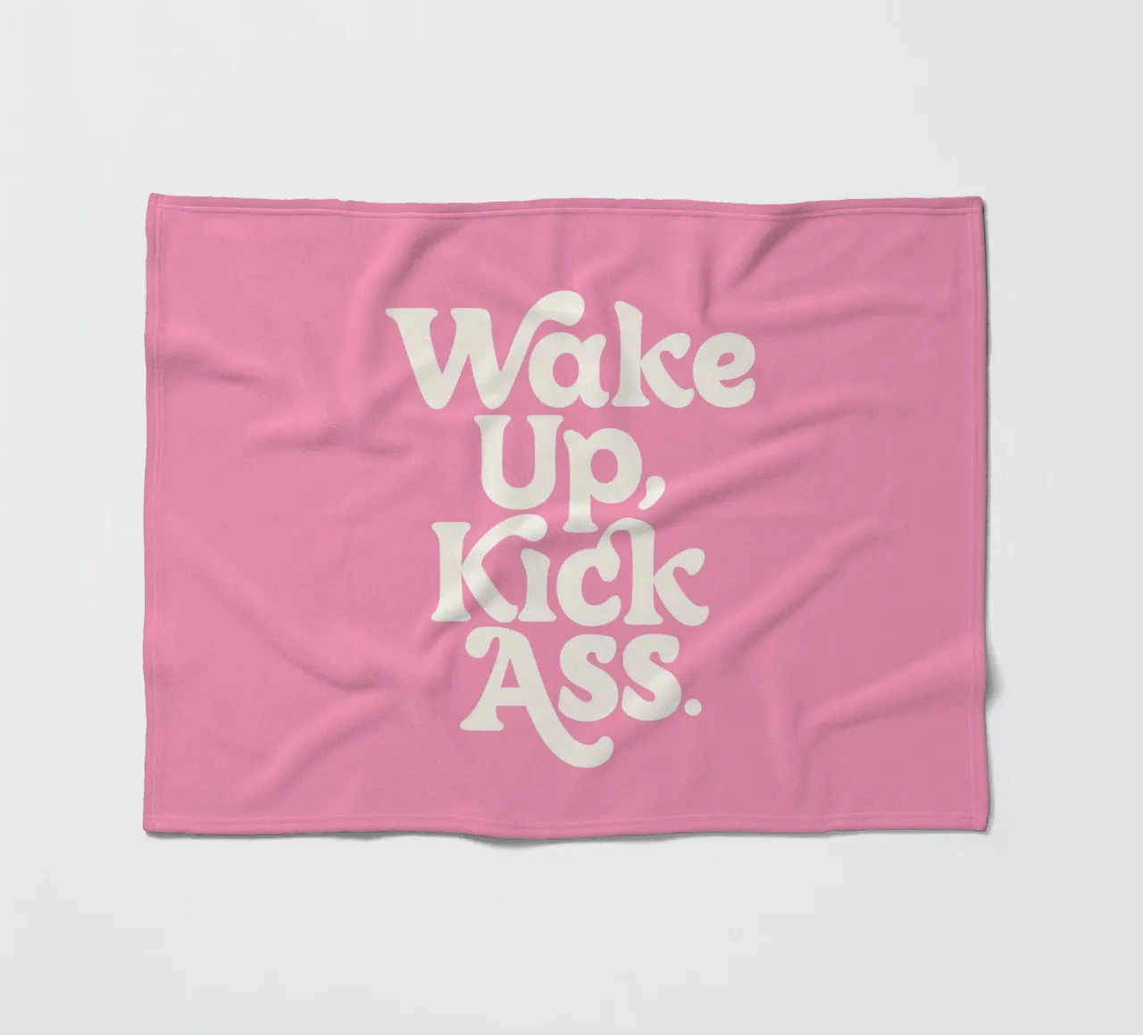 Wake Up Kick Ass Motivational Typography Print in Pink White fleece blanket by THE MOTIVATED TYPE