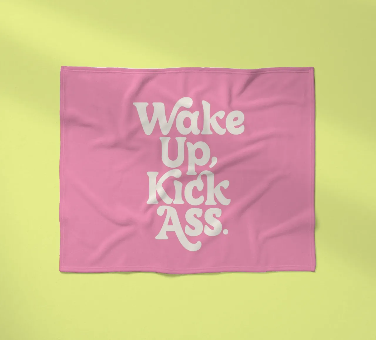 Wake Up Kick Ass Motivational Typography Print in Pink White fleece blanket by THE MOTIVATED TYPE