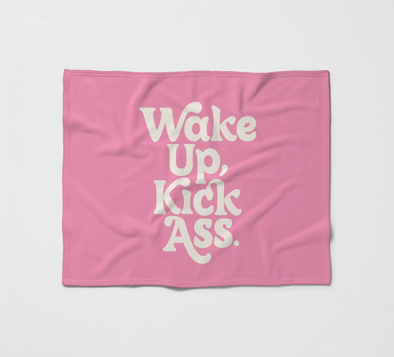 Wake Up Kick Ass Motivational Typography Print in Pink White fleece blanket by THE MOTIVATED TYPE