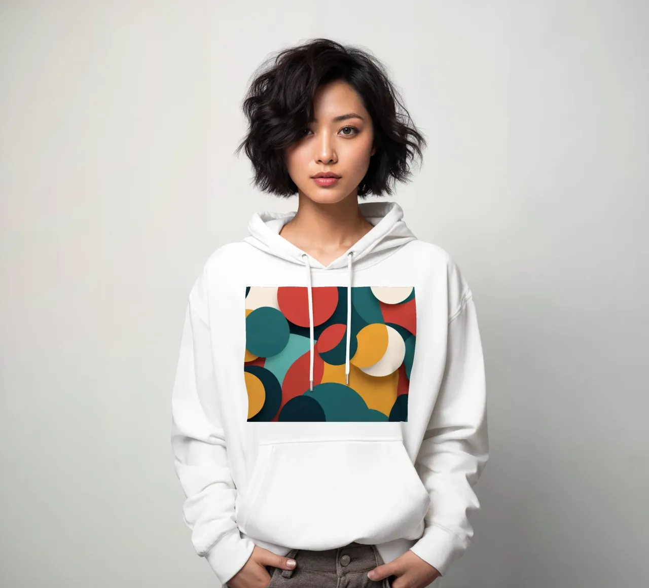 Dynamic abstract composition featuring colorful circles hoodie by DesignDoodle