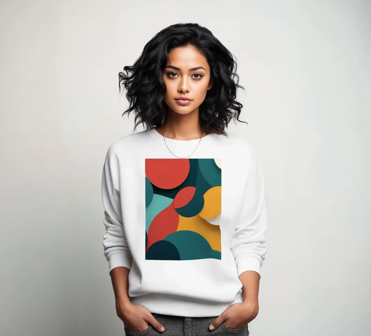 Dynamic abstract composition featuring colorful circles sweatshirt by DesignDoodle