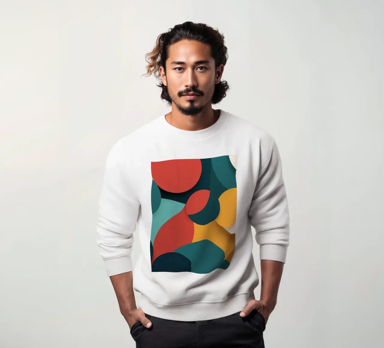 Dynamic abstract composition featuring colorful circles sweatshirt by DesignDoodle