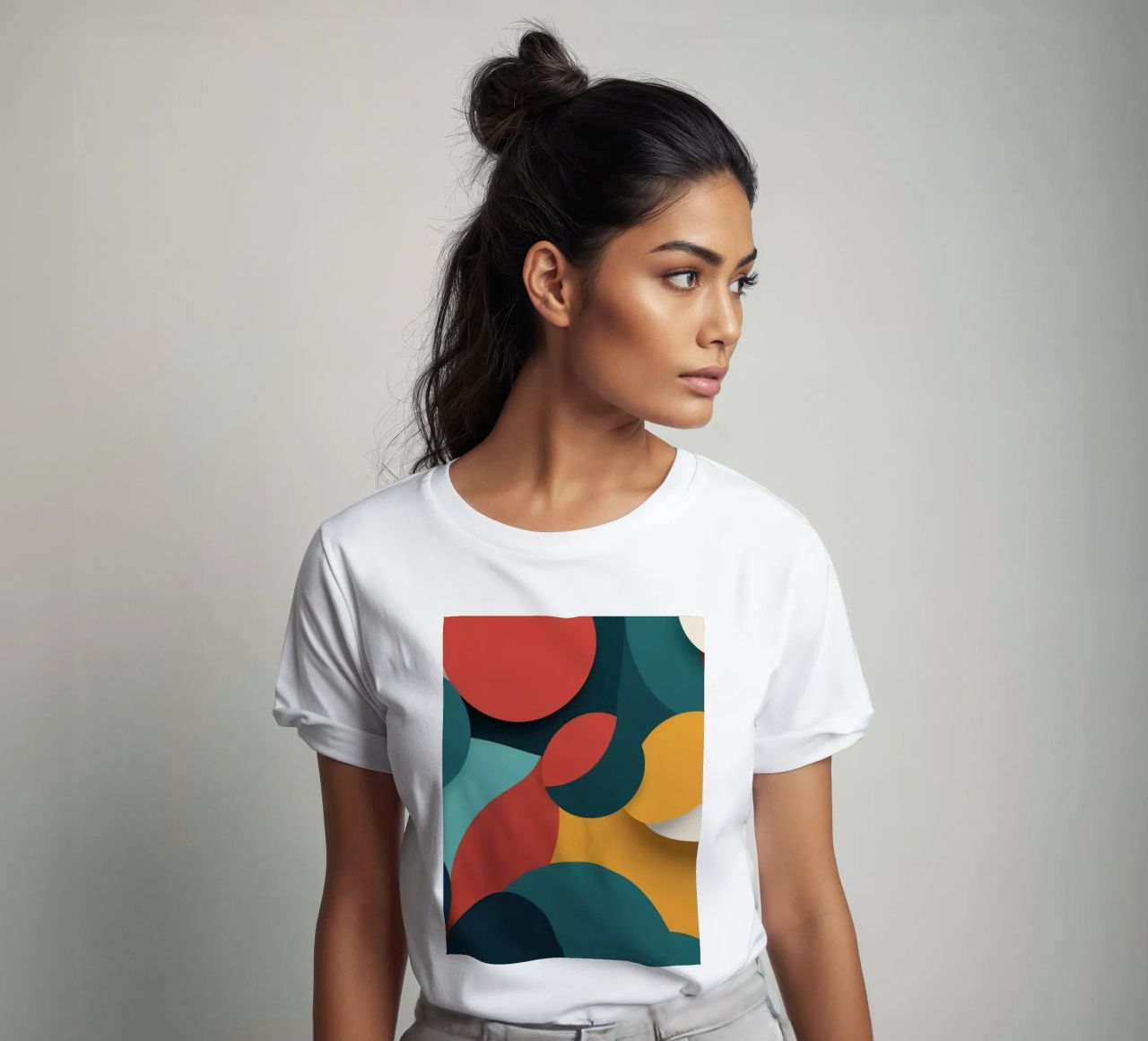 Dynamic abstract composition featuring colorful circles t-shirt by DesignDoodle