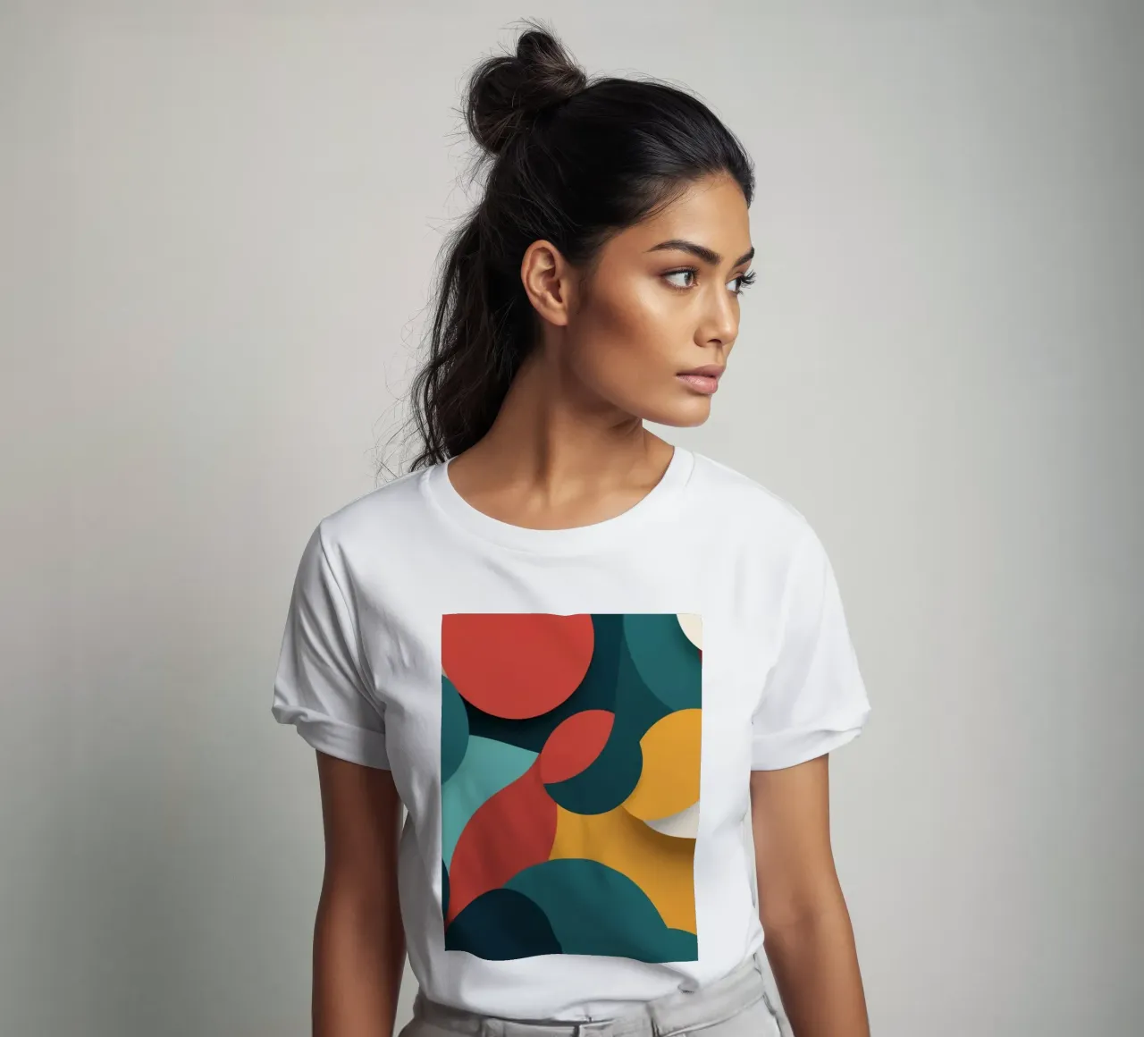 Dynamic abstract composition featuring colorful circles t-shirt by DesignDoodle