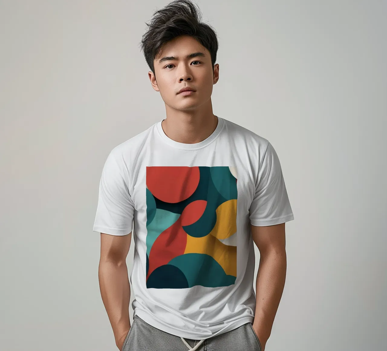 Dynamic abstract composition featuring colorful circles t-shirt by DesignDoodle
