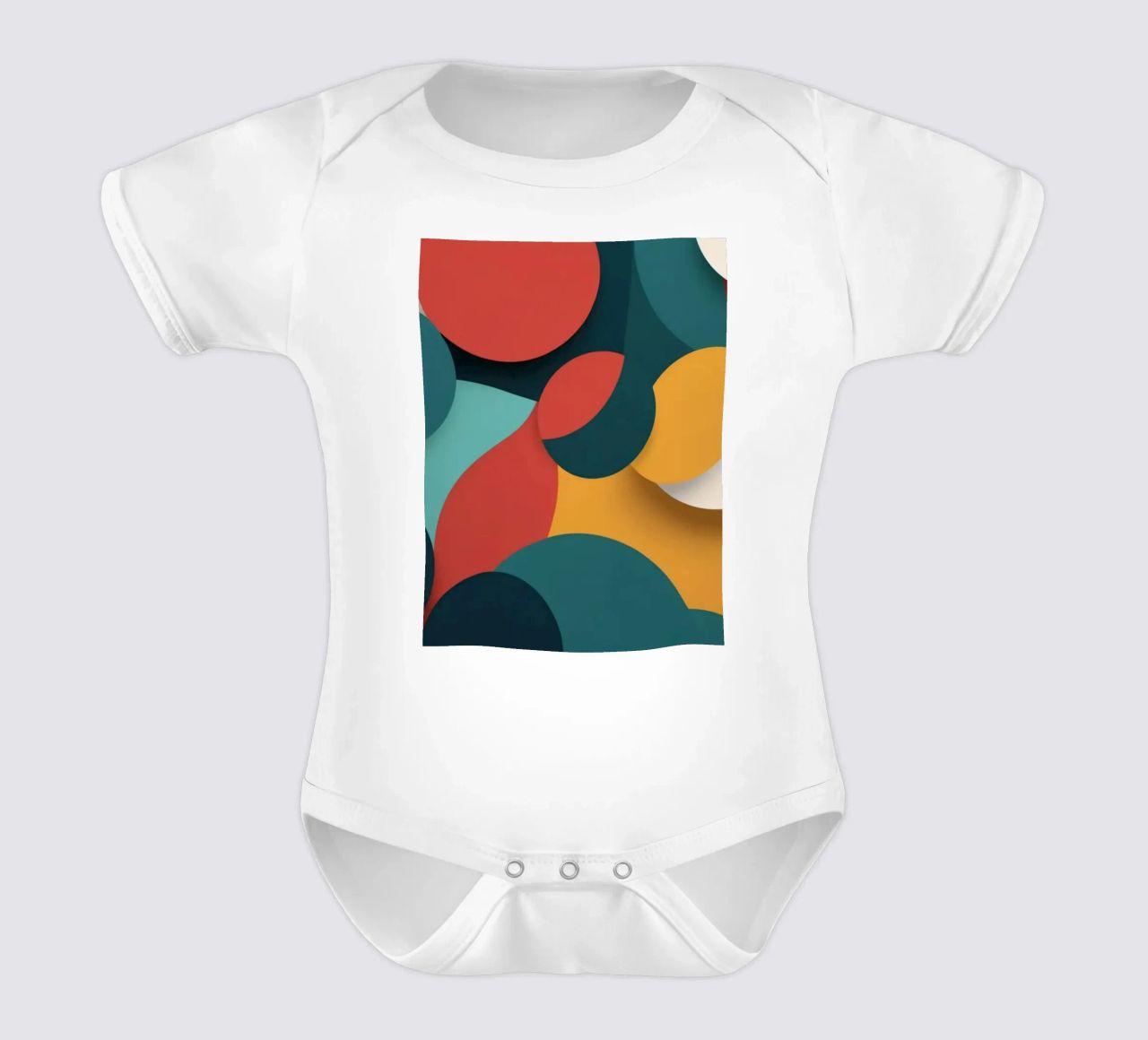 Dynamic abstract composition featuring colorful circles short-sleeve baby romper by DesignDoodle
