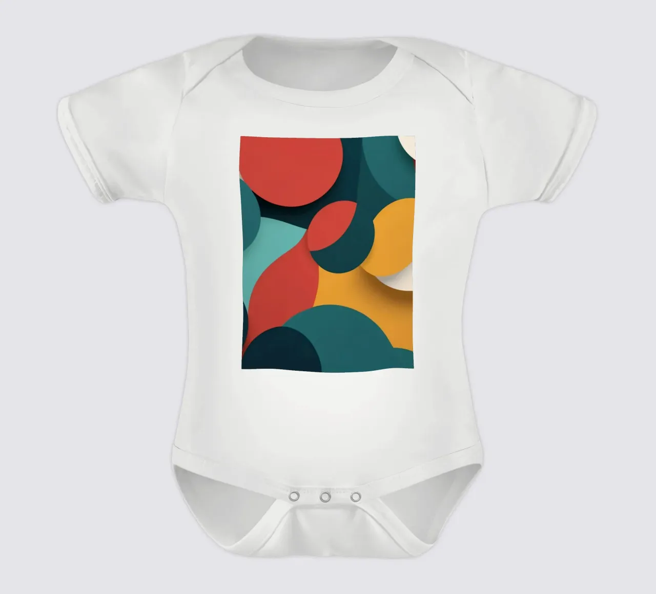Dynamic abstract composition featuring colorful circles short-sleeve baby romper by DesignDoodle