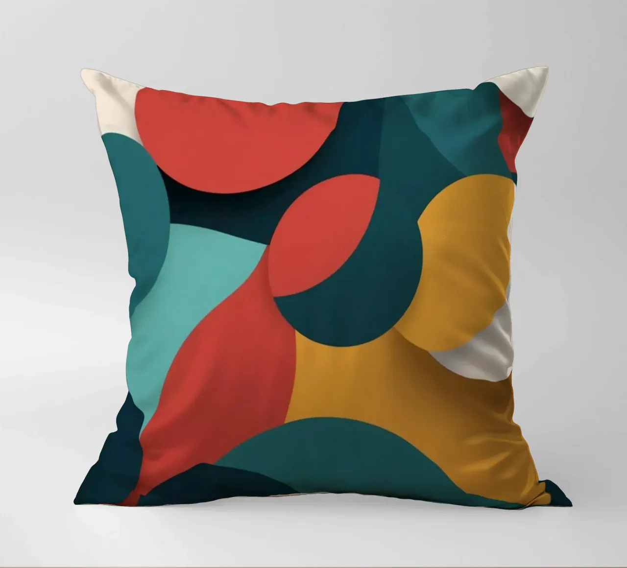 Dynamische abstracte compositie met kleurrijke cirkels kussen van DesignDoodle