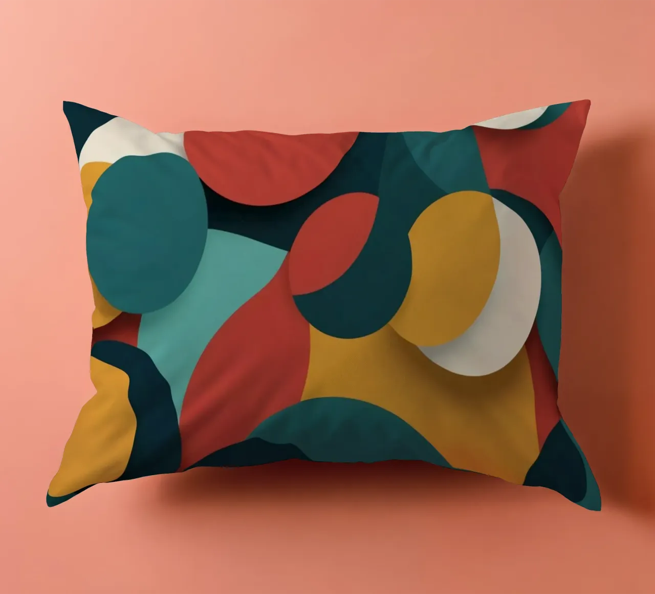 Dynamische abstracte compositie met kleurrijke cirkels kussen van DesignDoodle