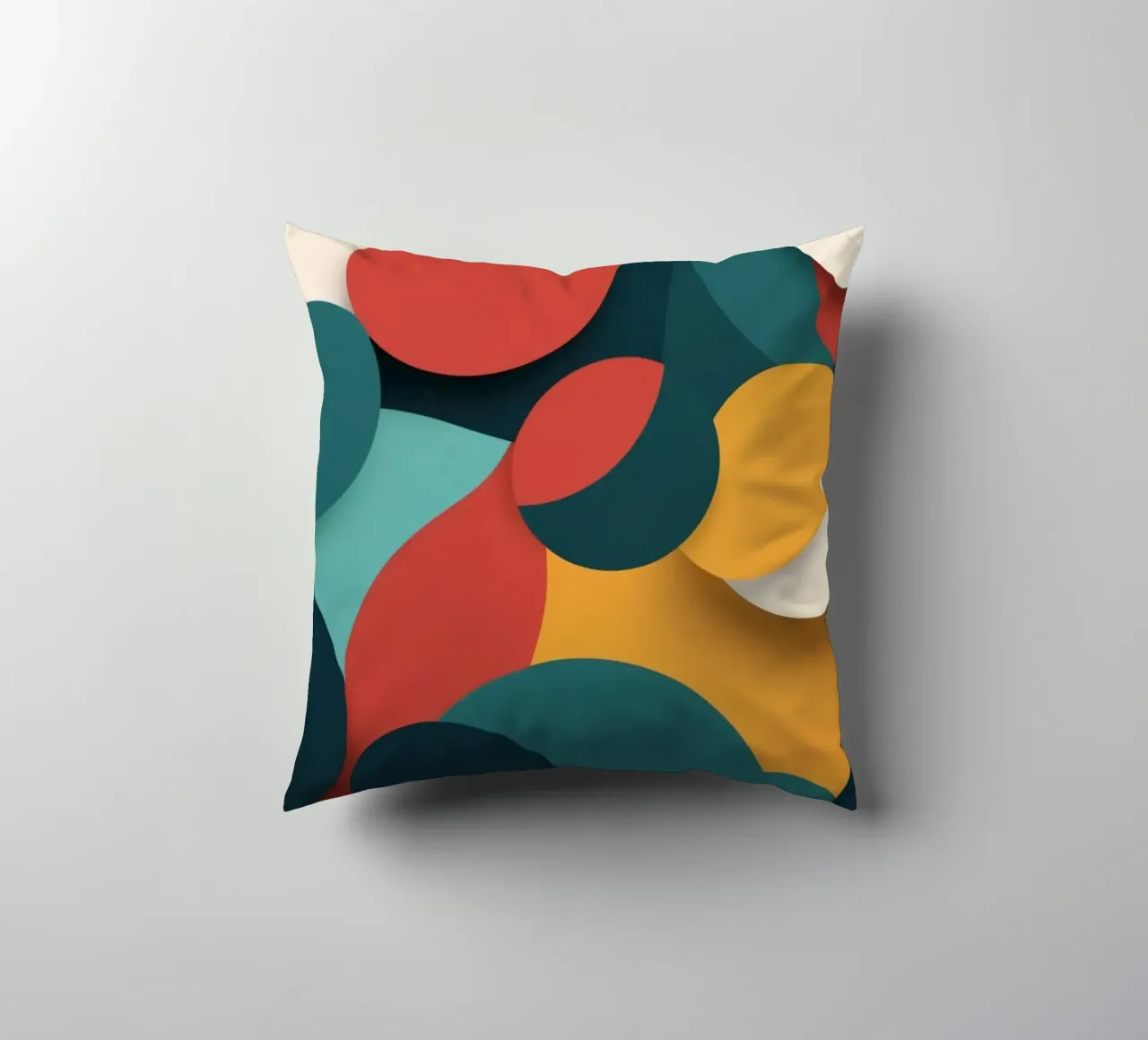 Dynamische abstracte compositie met kleurrijke cirkels kussen van DesignDoodle