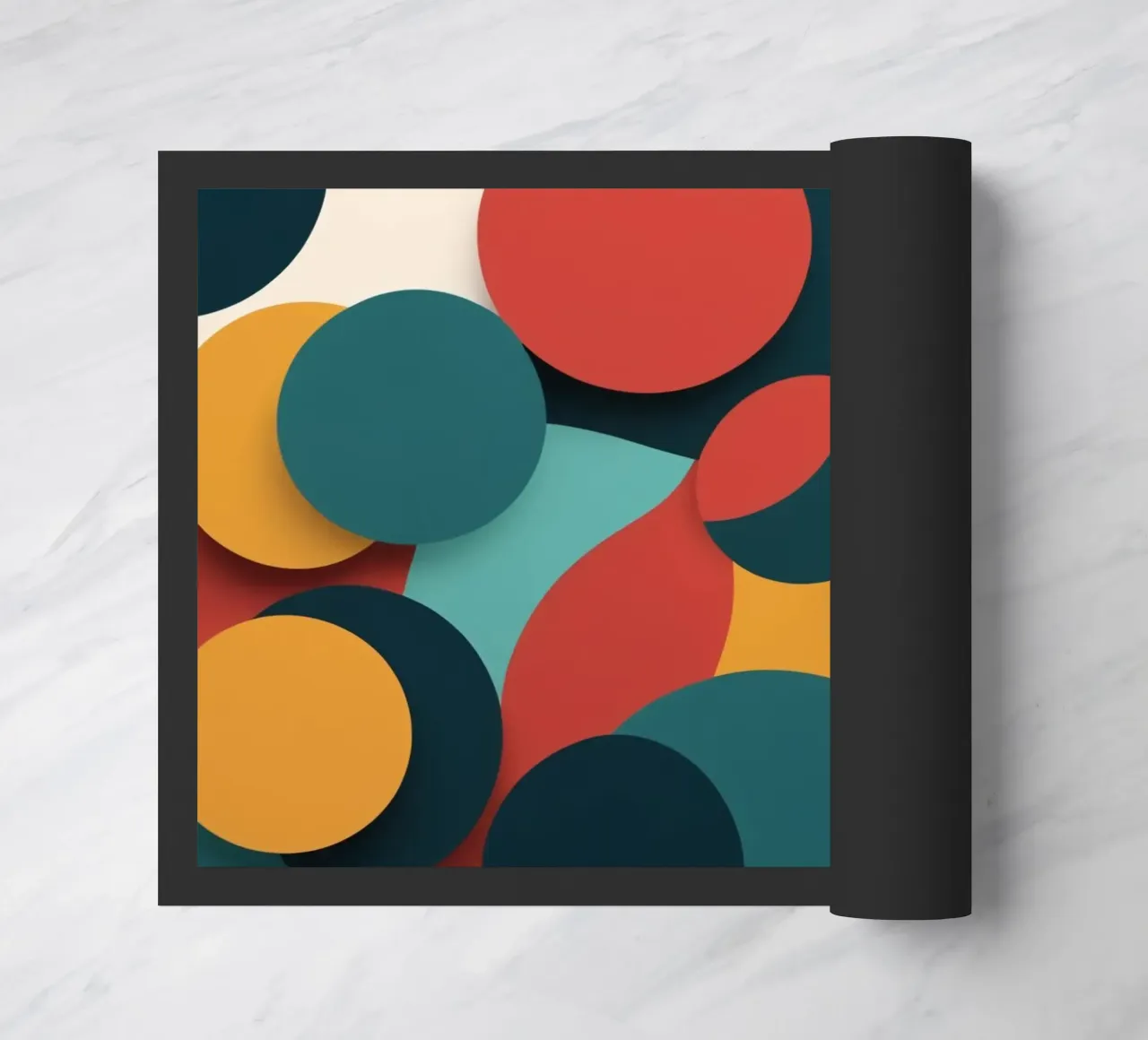 Dynamic abstract composition featuring colorful circles doormat by DesignDoodle