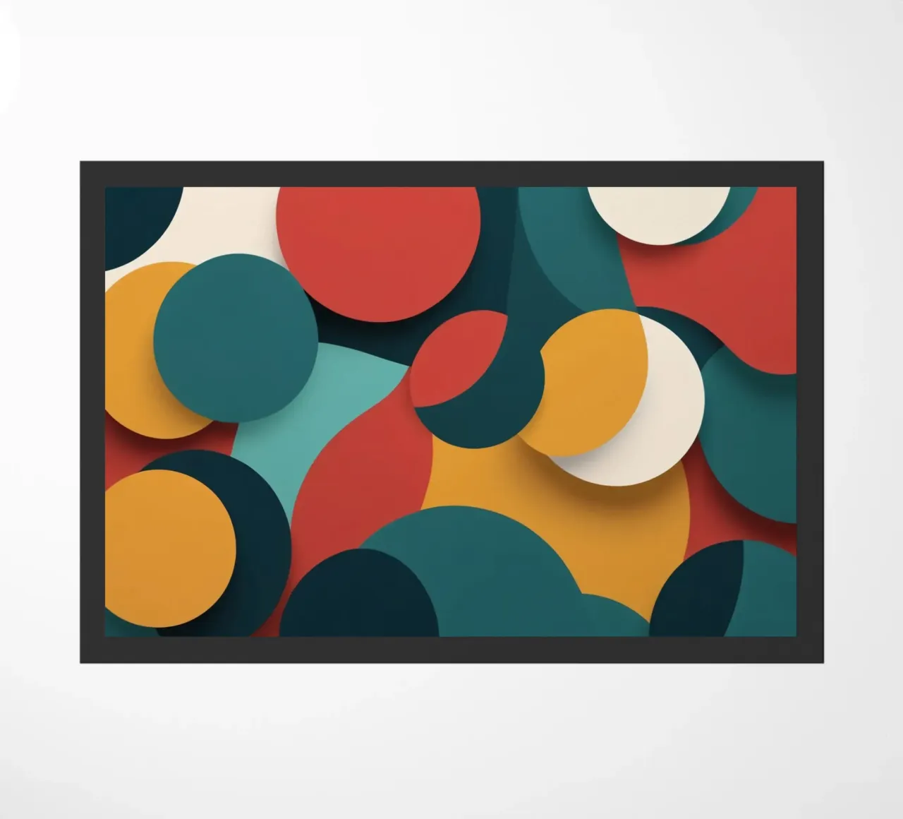 Dynamic abstract composition featuring colorful circles doormat by DesignDoodle