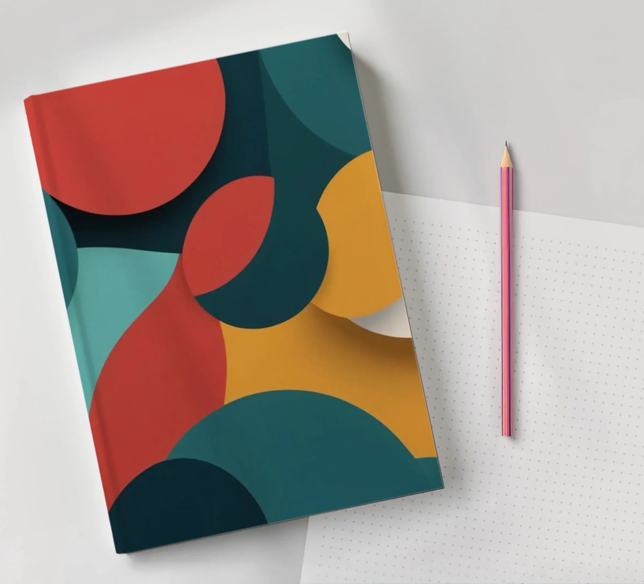 Dynamic abstract composition featuring colorful circles notebook by DesignDoodle