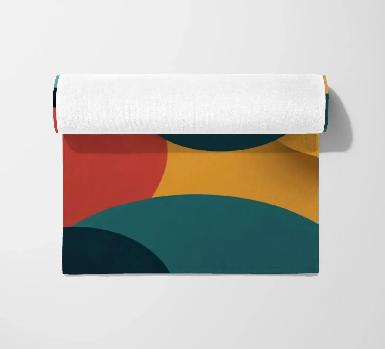 Dynamic abstract composition featuring colorful circles beach towel by DesignDoodle