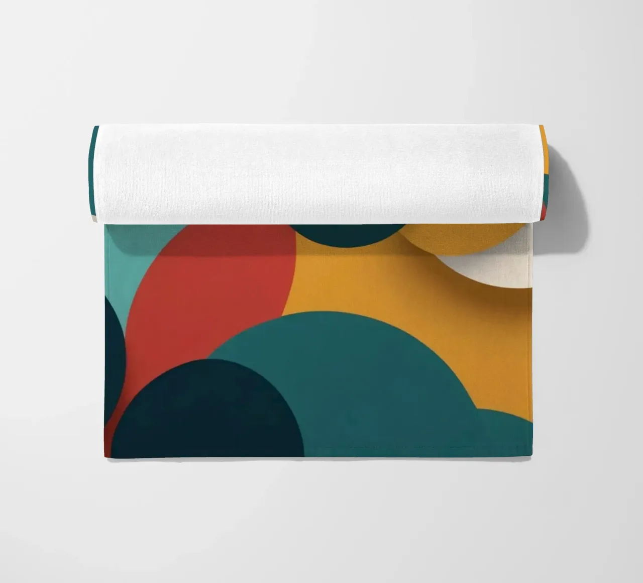 Dynamic abstract composition featuring colorful circles beach towel by DesignDoodle