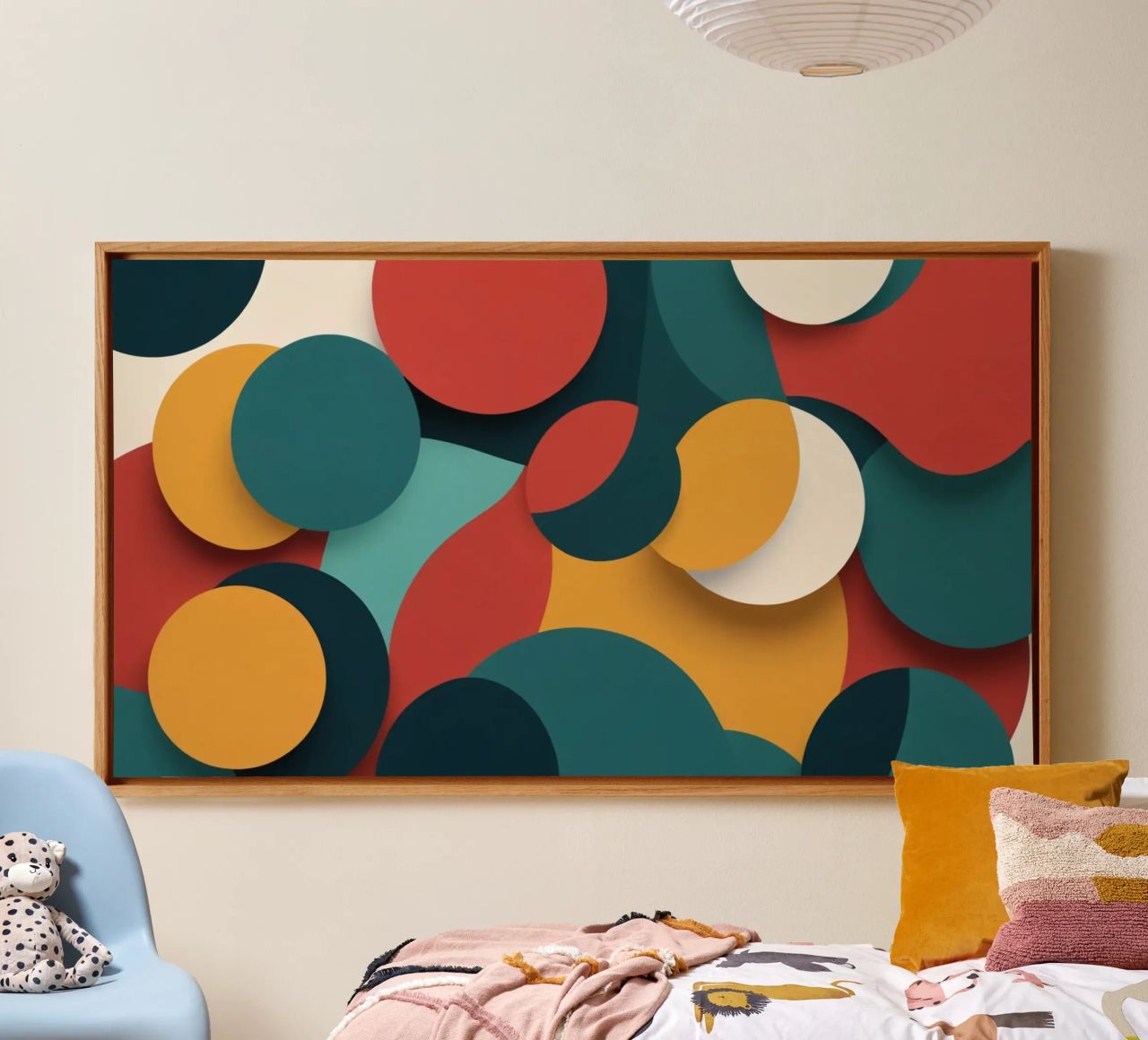 Dynamic abstract composition featuring colorful circles canvas by DesignDoodle