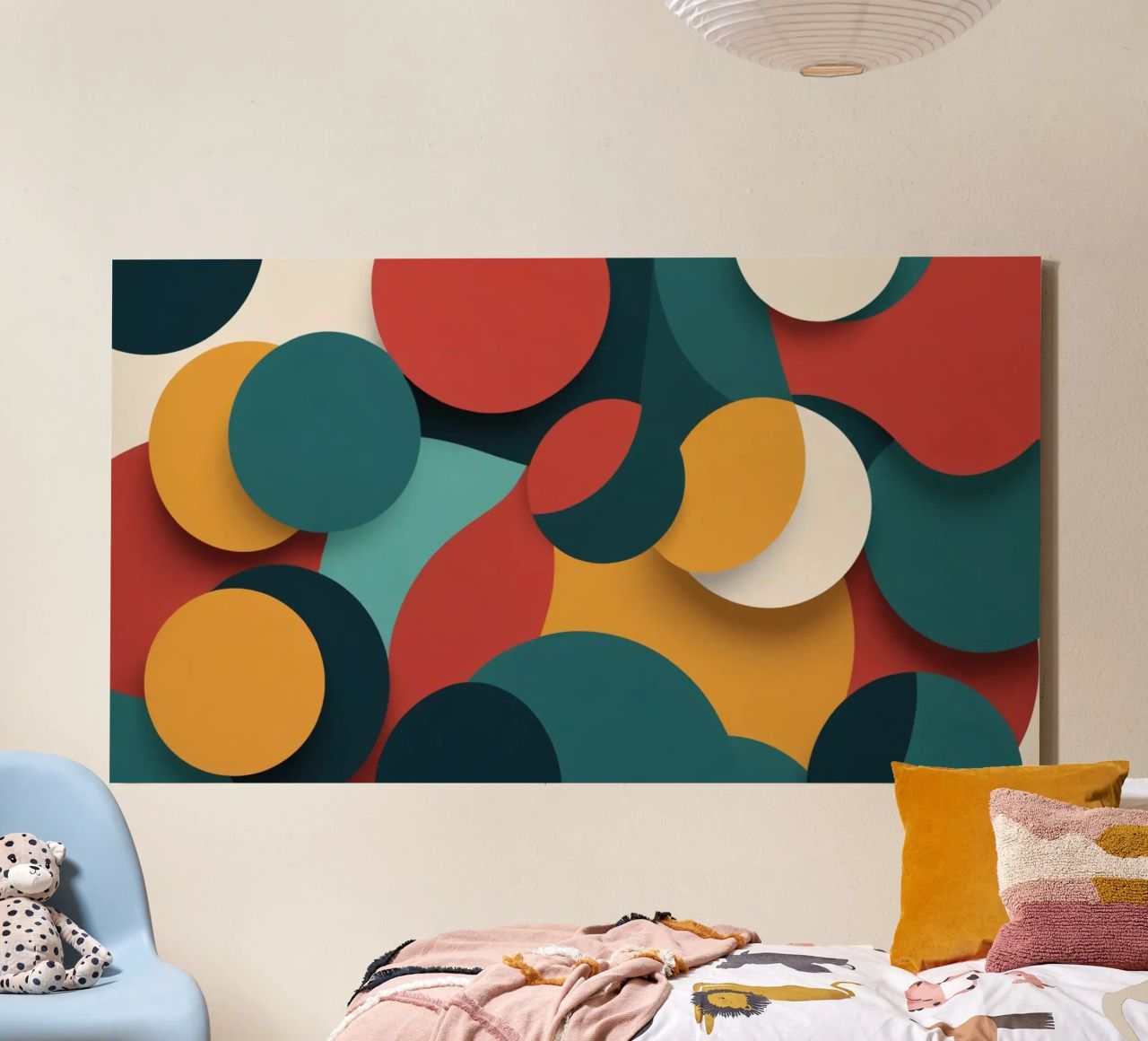 Dynamic abstract composition featuring colorful circles canvas by DesignDoodle