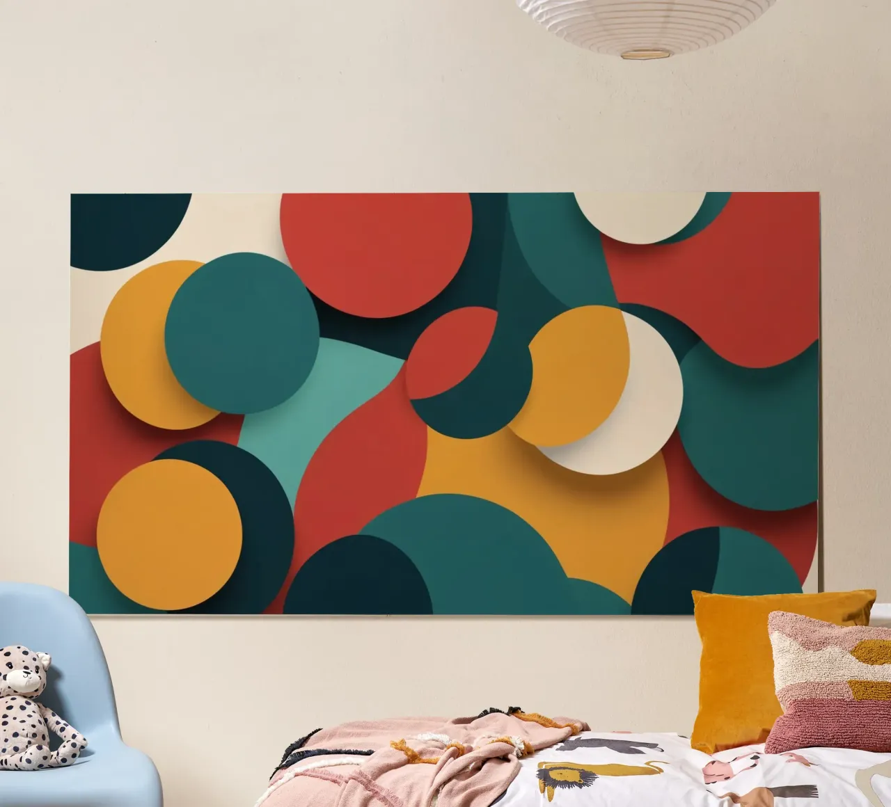 Dynamische abstrakte Komposition mit bunten Kreisen Hahnemühle von DesignDoodle