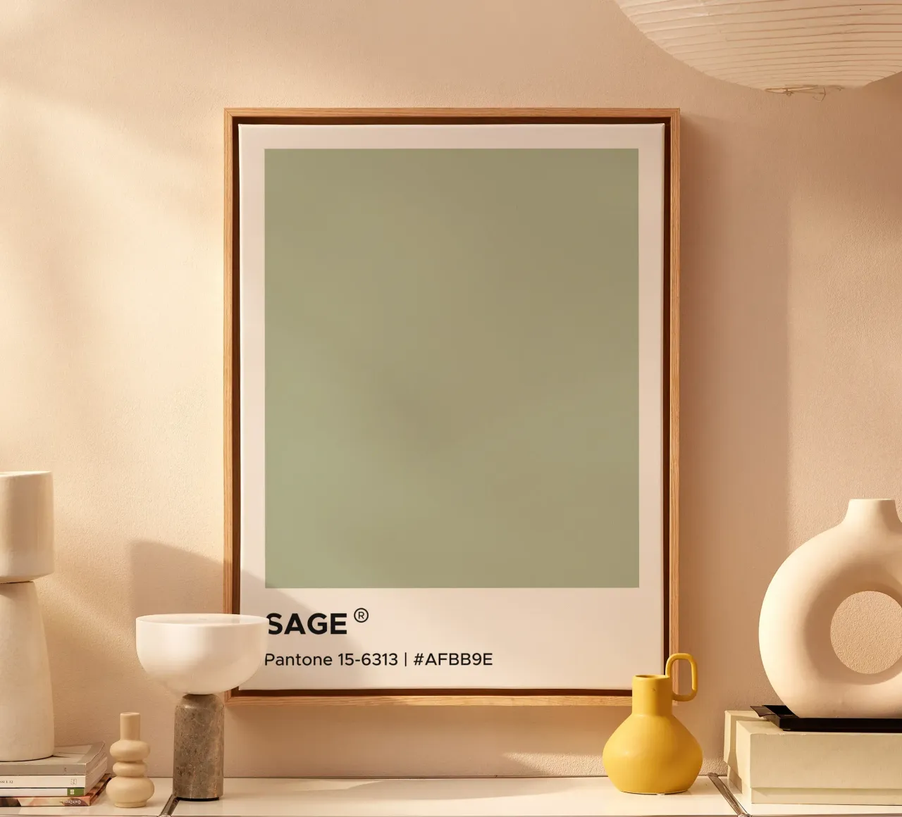 Sage Pantone canvas with Floater frame by Paigaam Studio