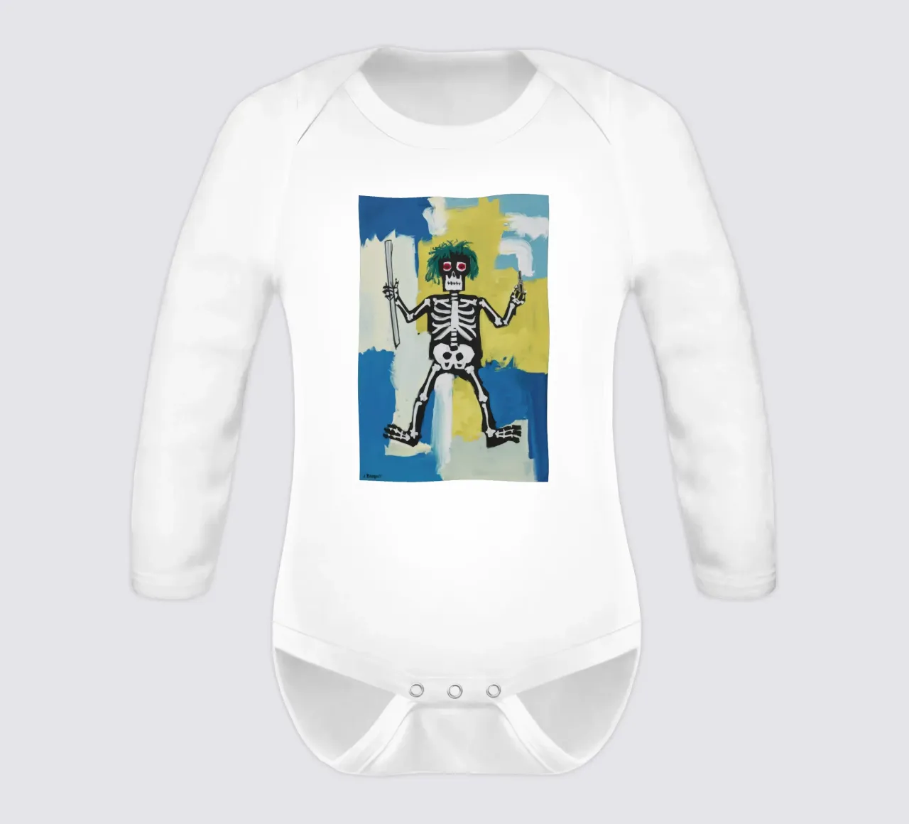 Skeleton Dance Frenzy long-sleeve baby romper by Muse Fragments