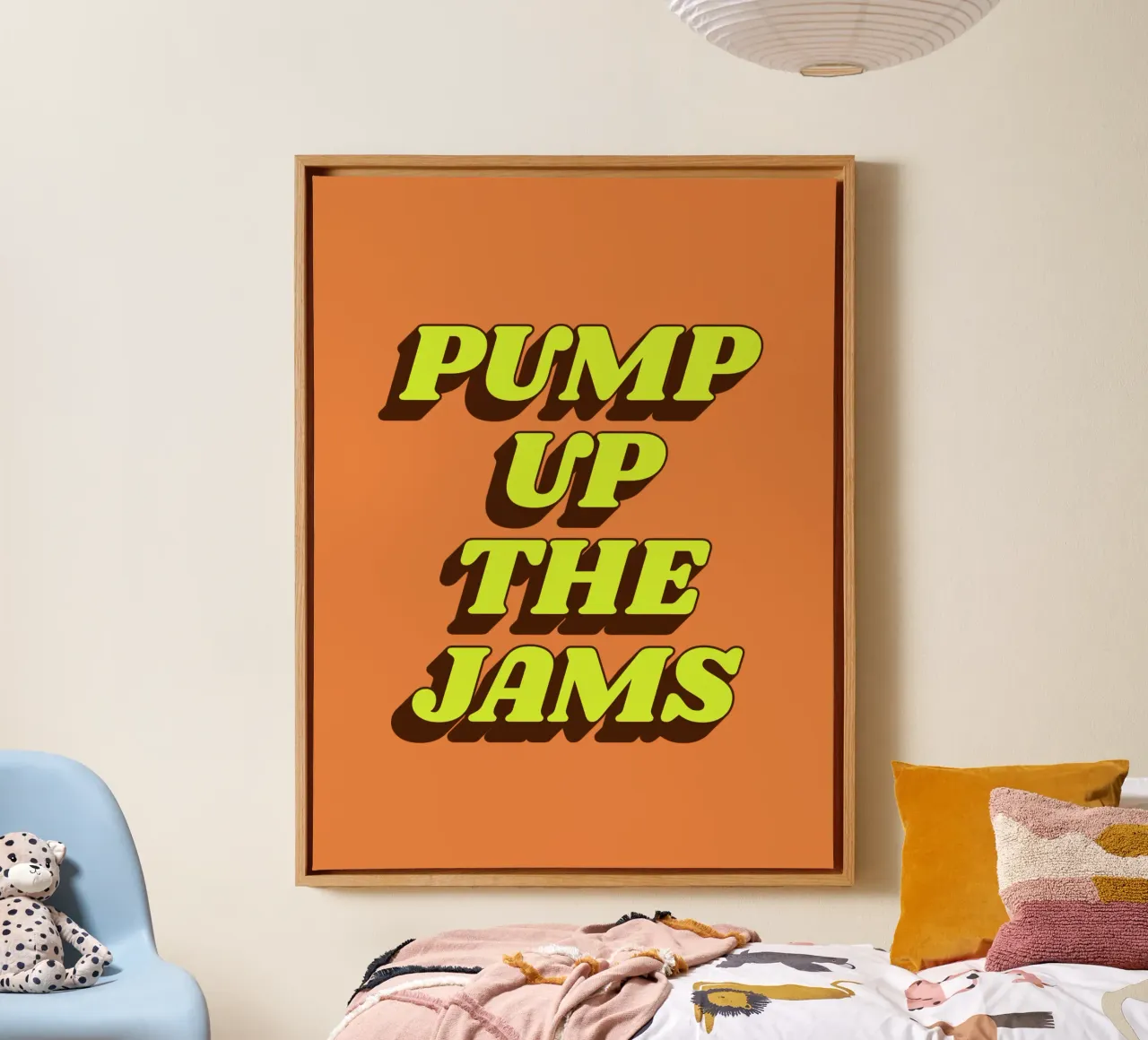 Pump Up the Jams Retro Typography Print in Orange and Yellow canvas by THE MOTIVATED TYPE