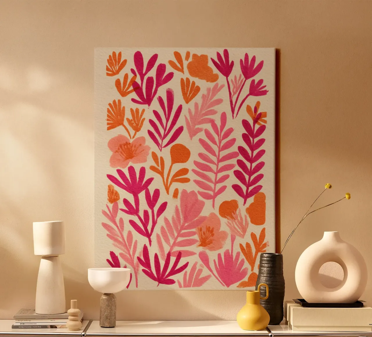 Botanical Abstract Pink and Orange tela con Cornice a cassetta da Gypsy Galleria