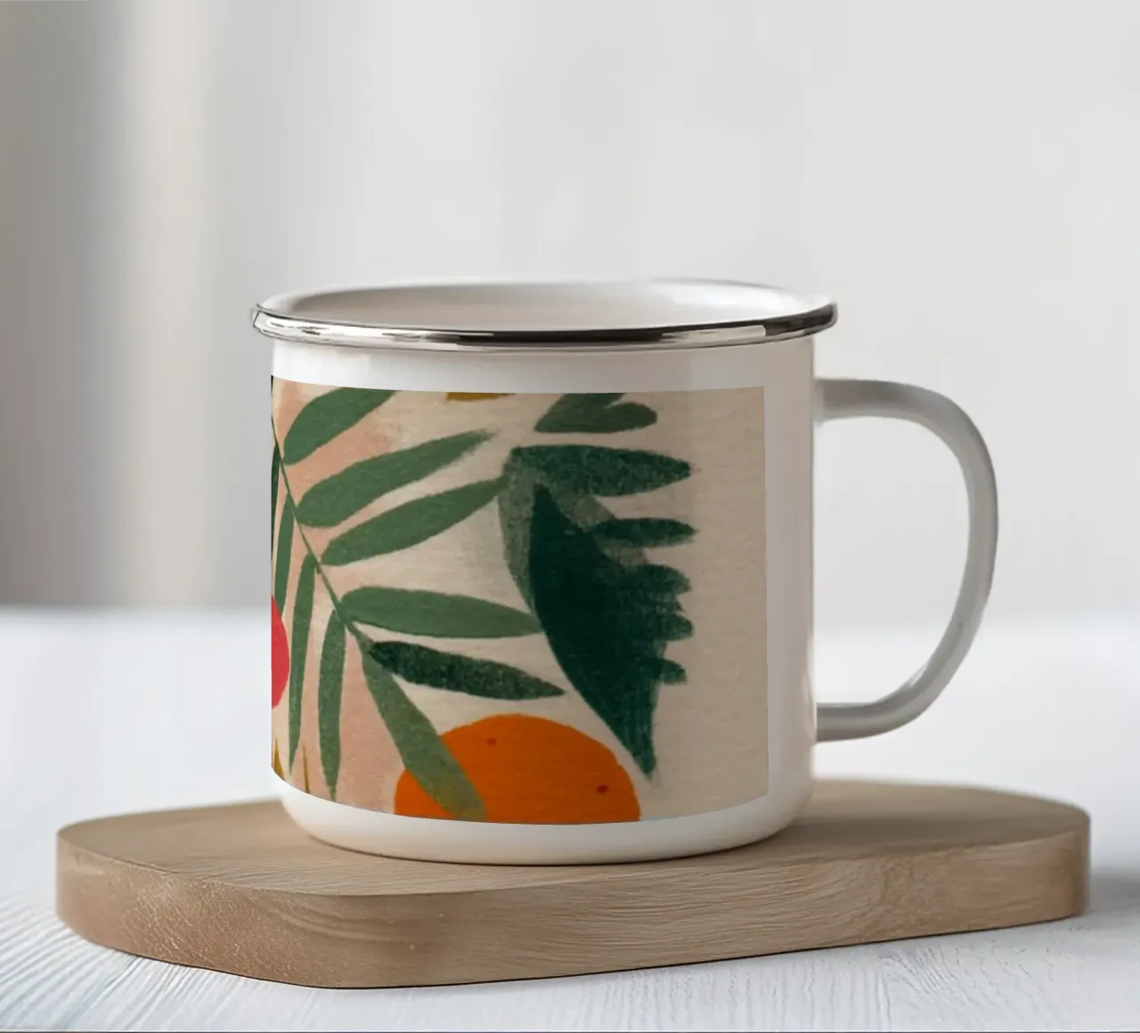 Botanical Abstract Pink, Orange and Green tazza in smalto da Gypsy Galleria
