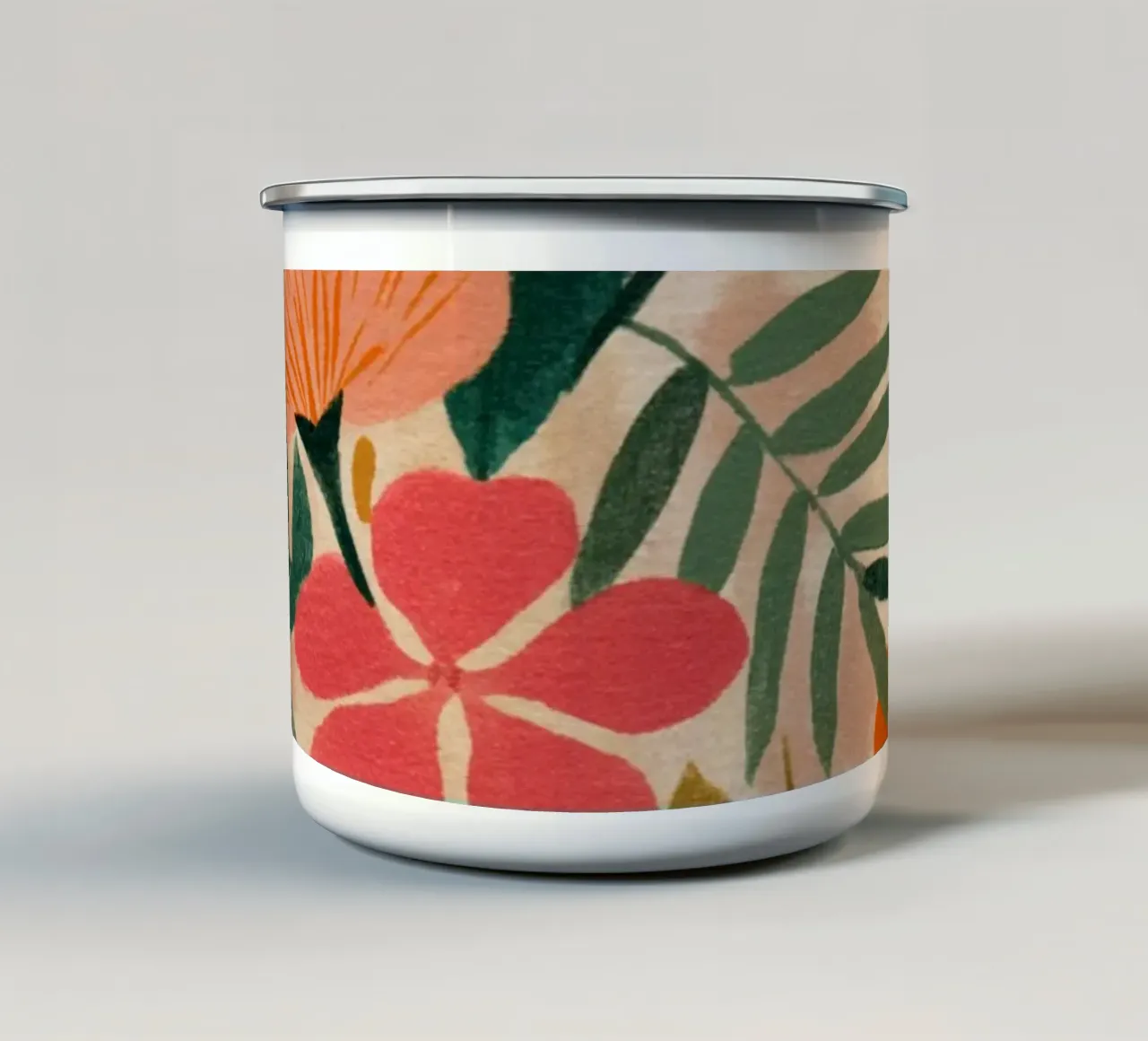 Botanical Abstract Pink, Orange and Green tazza in smalto da Gypsy Galleria