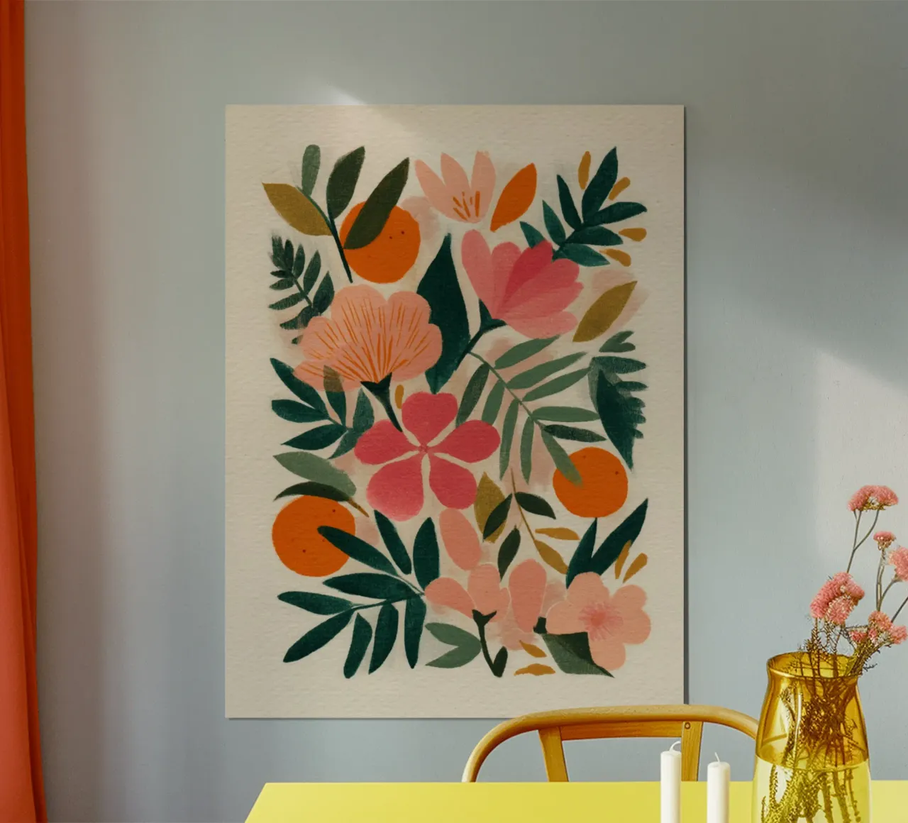 Botanical Abstract Pink, Orange and Green poster con telaio in legno da Gypsy Galleria