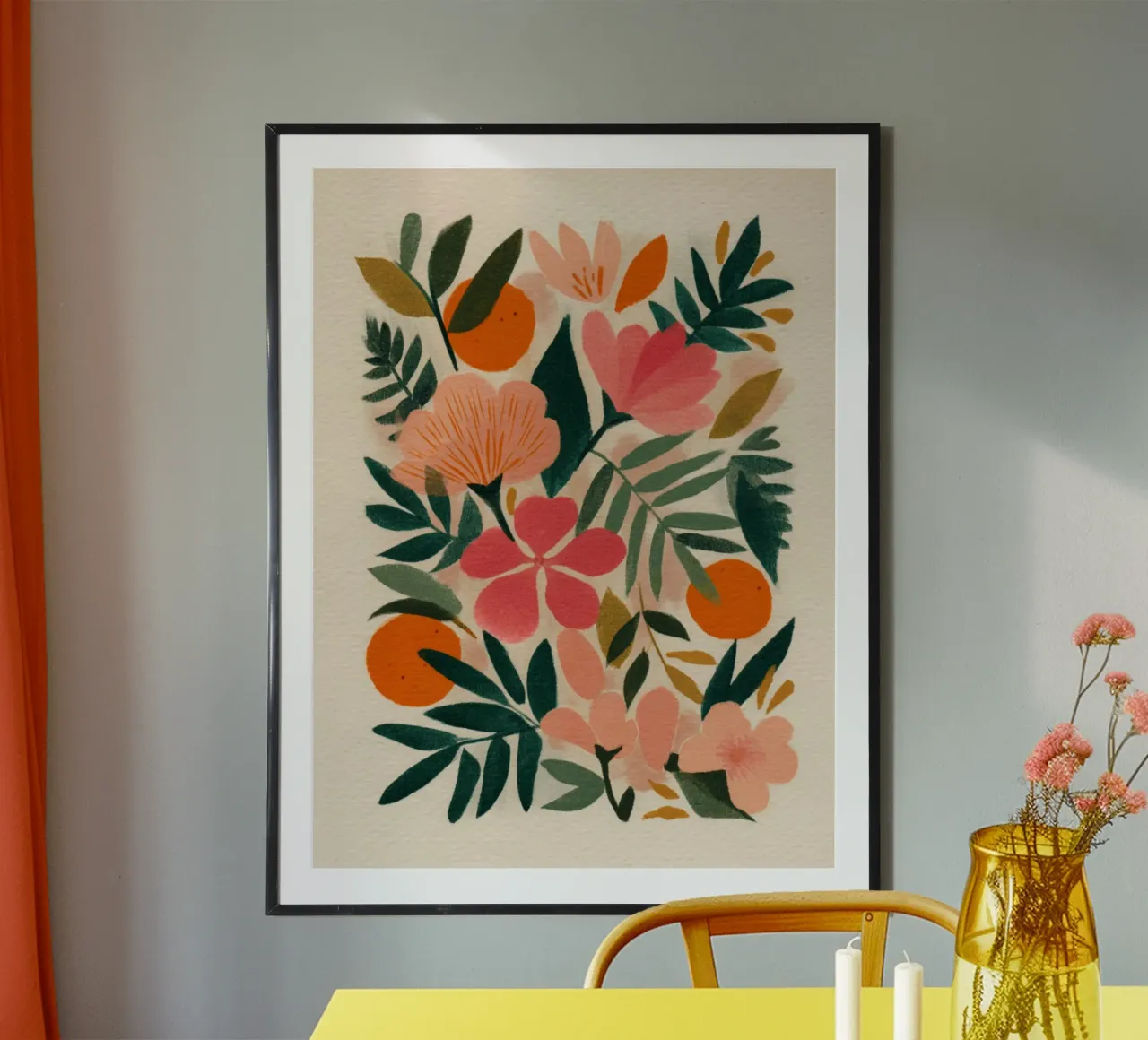 Botanical Abstract Pink, Orange and Green poster con telaio in legno da Gypsy Galleria