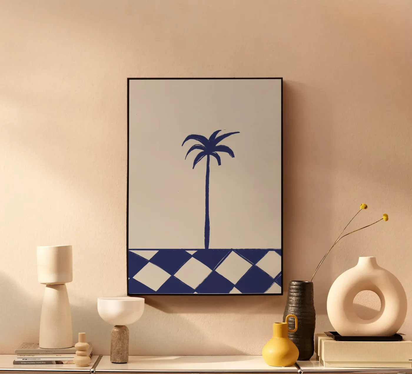 Palmboom en dambord acryl van Sixmai