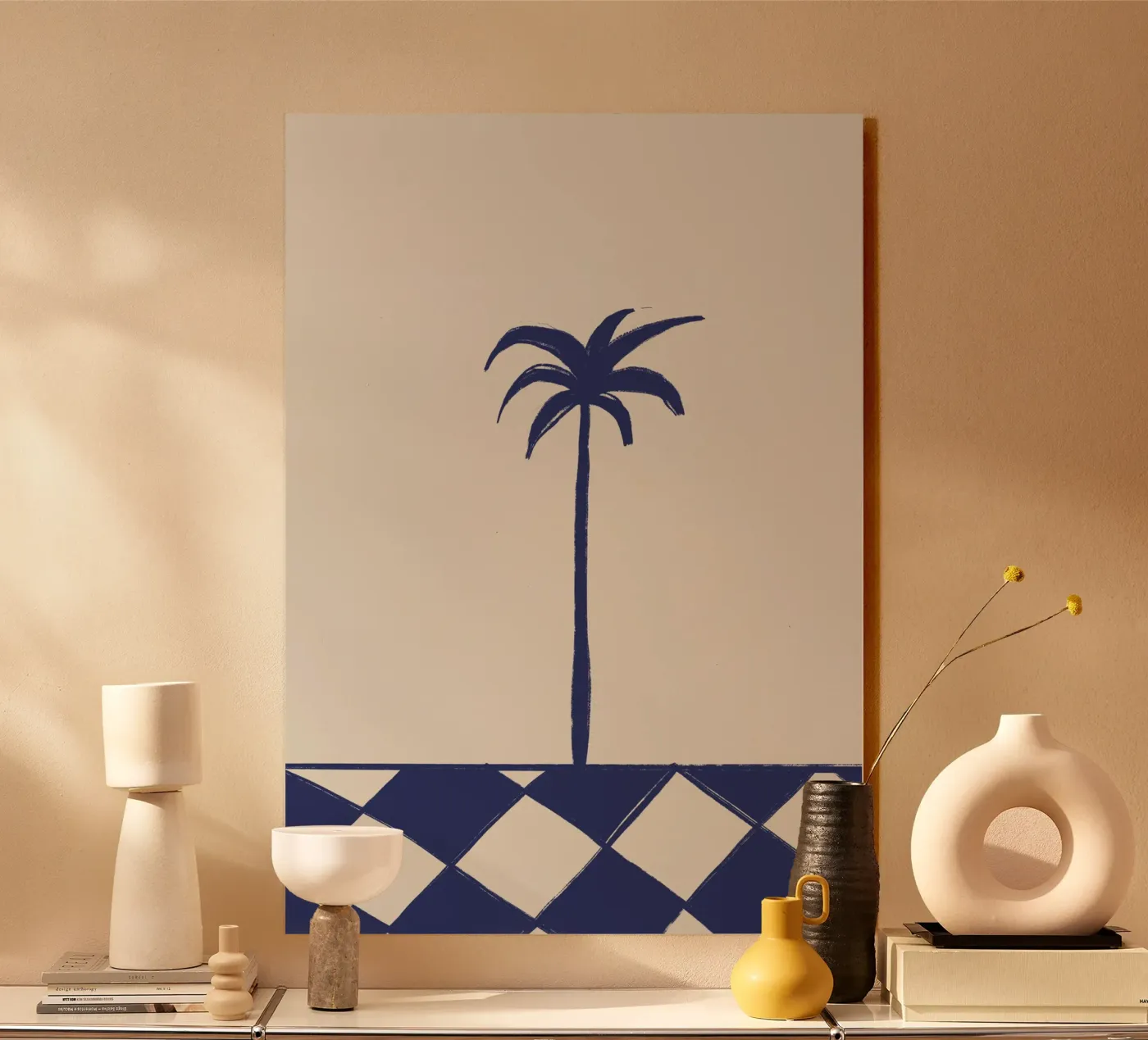 Palmboom en dambord acryl van Sixmai