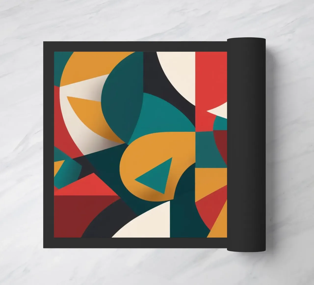 Abstract geometric art featuring bold colors and shapes doormat by DesignDoodle
