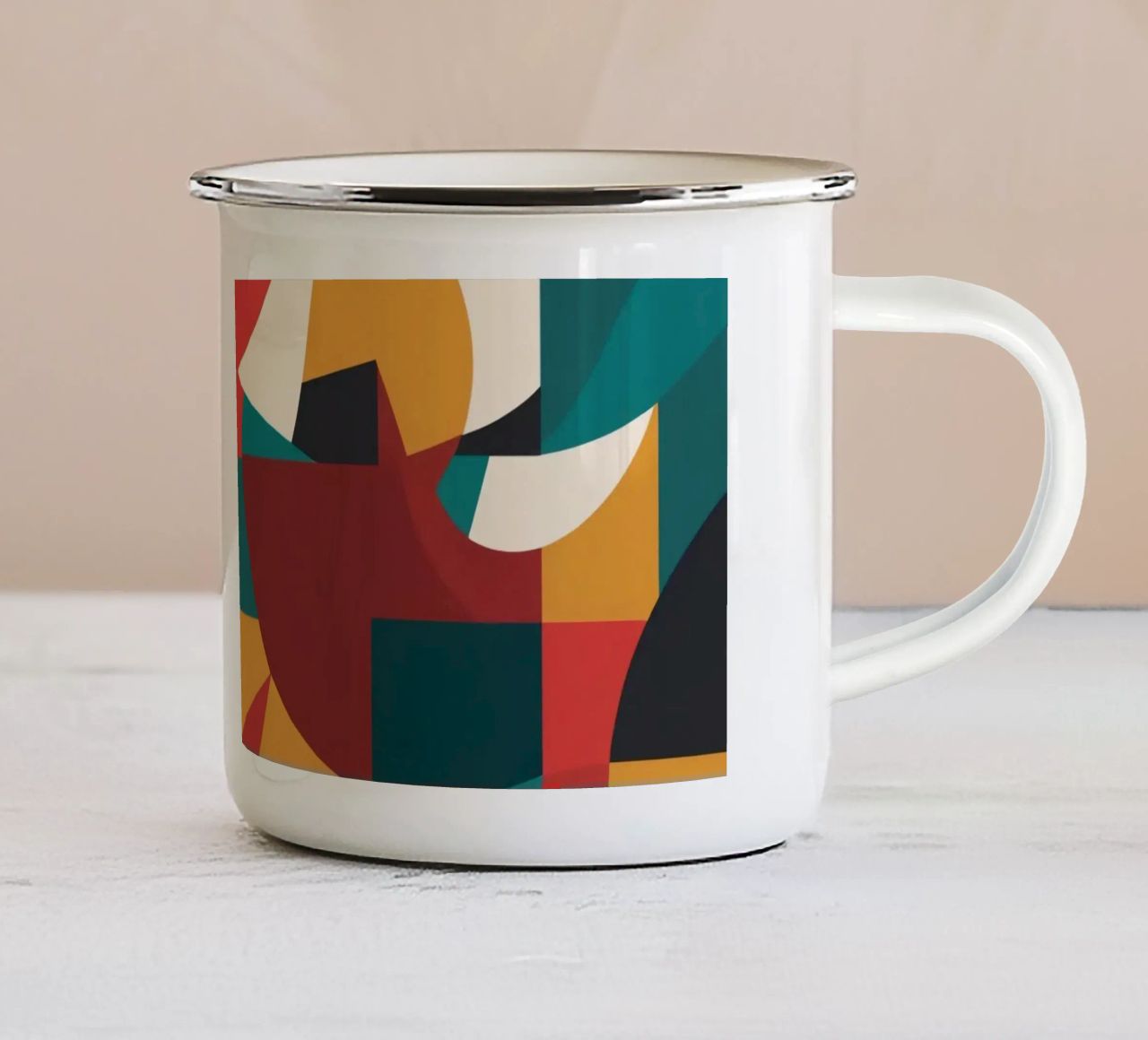 Arte geometrica astratta con colori e forme audaci tazza in smalto da DesignDoodle