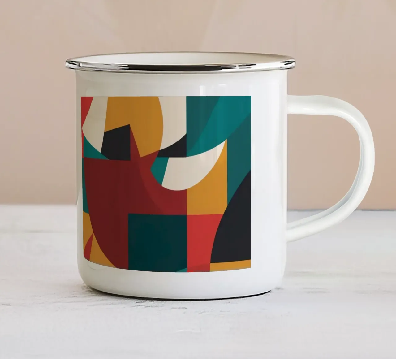 Arte geometrica astratta con colori e forme audaci tazza in smalto da DesignDoodle