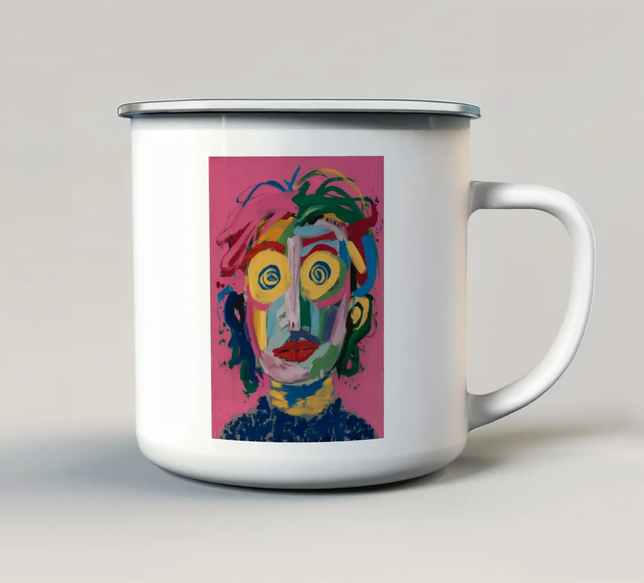 Levendig abstract portret emaille mok van Muse Fragments