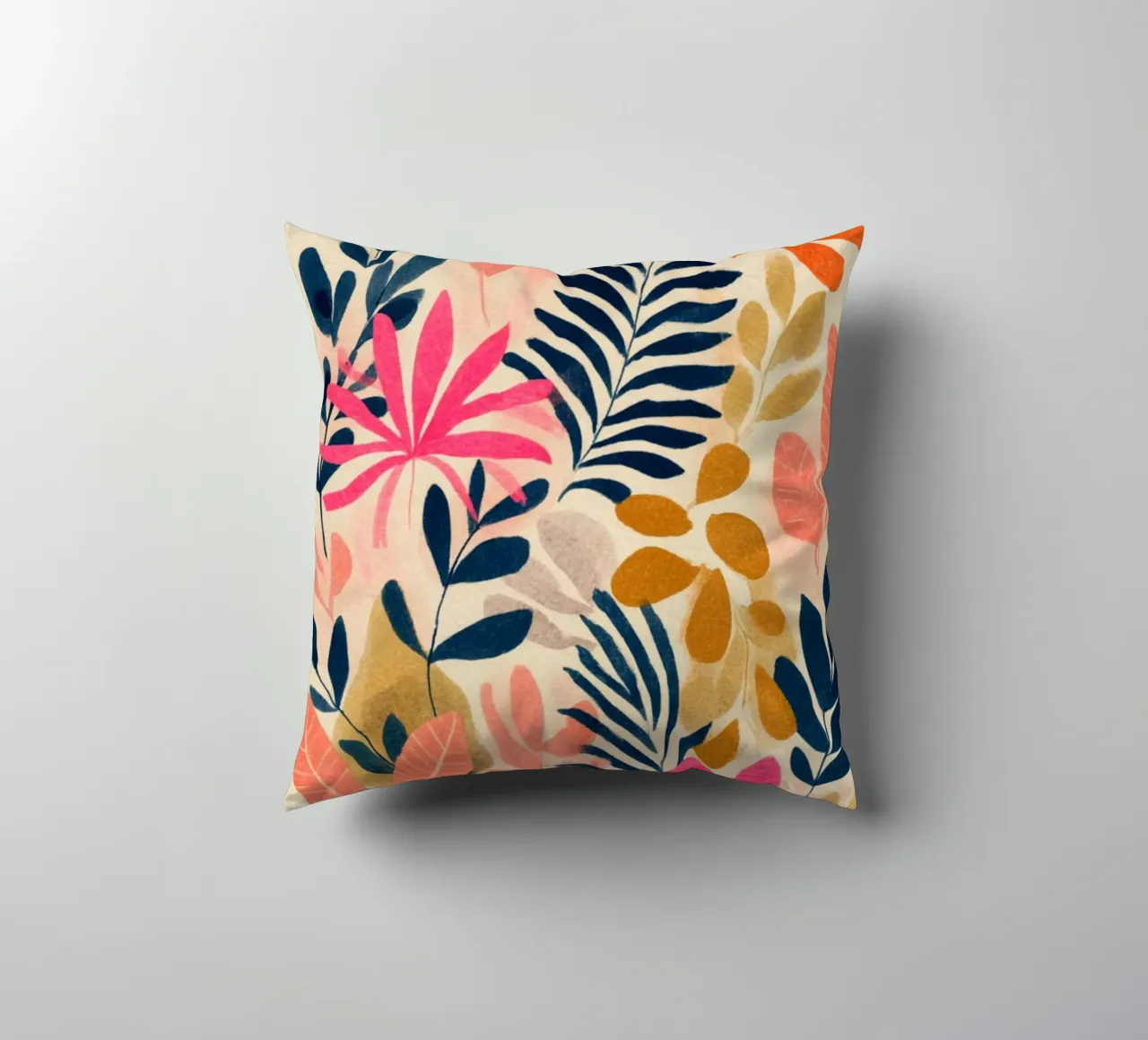 Botanical Abstract in Pink, Orange and Blue cuscino da Gypsy Galleria