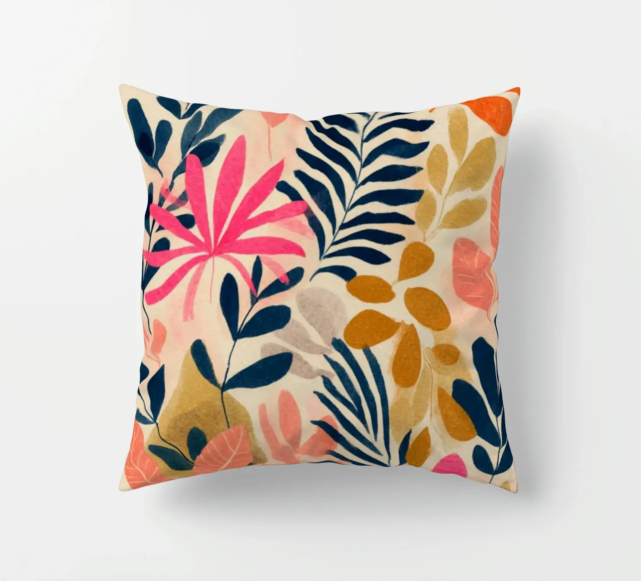 Botanical Abstract in Pink, Orange and Blue cuscino da Gypsy Galleria