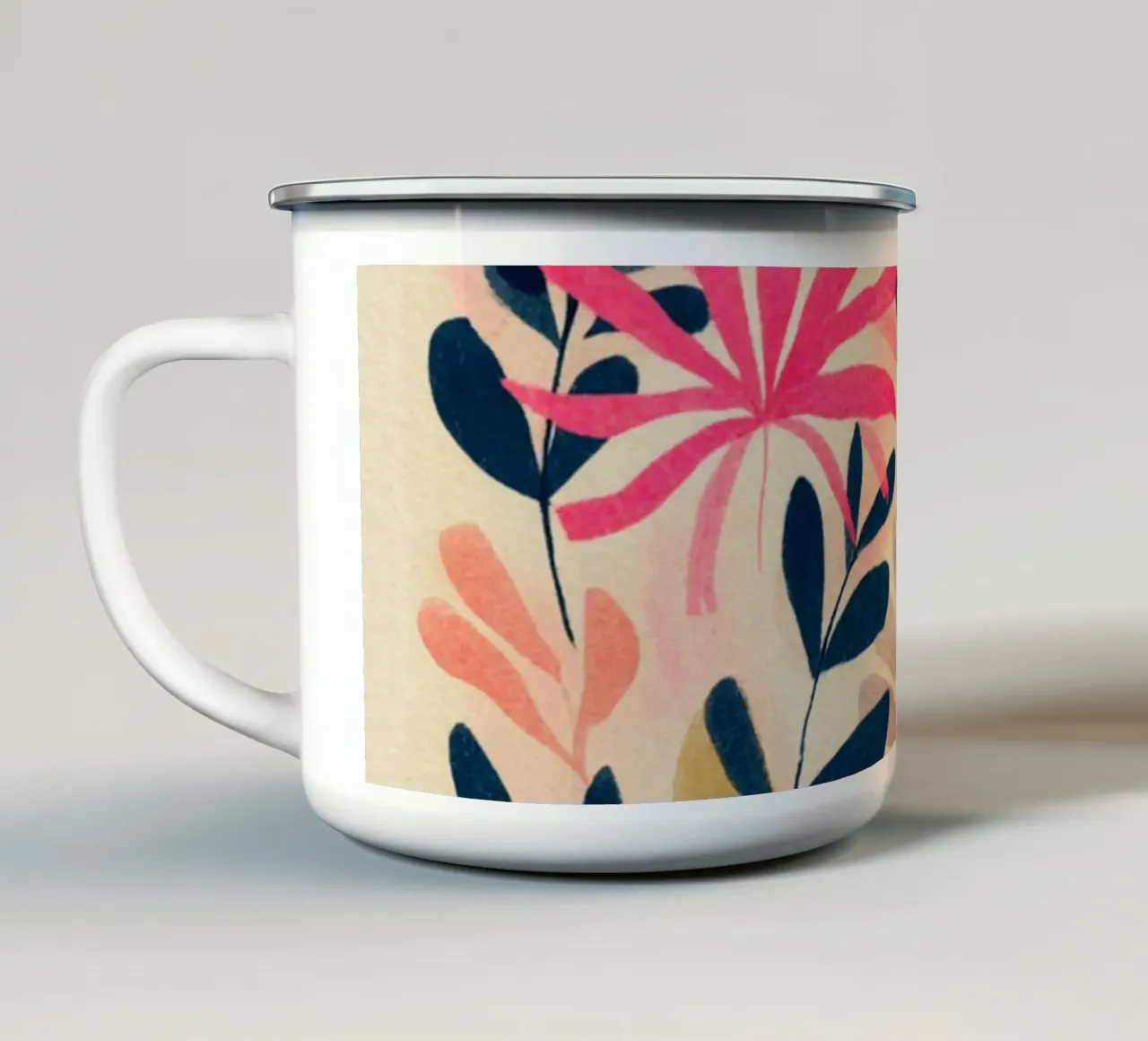 Botanical Abstract in Pink, Orange and Blue tazza in smalto da Gypsy Galleria