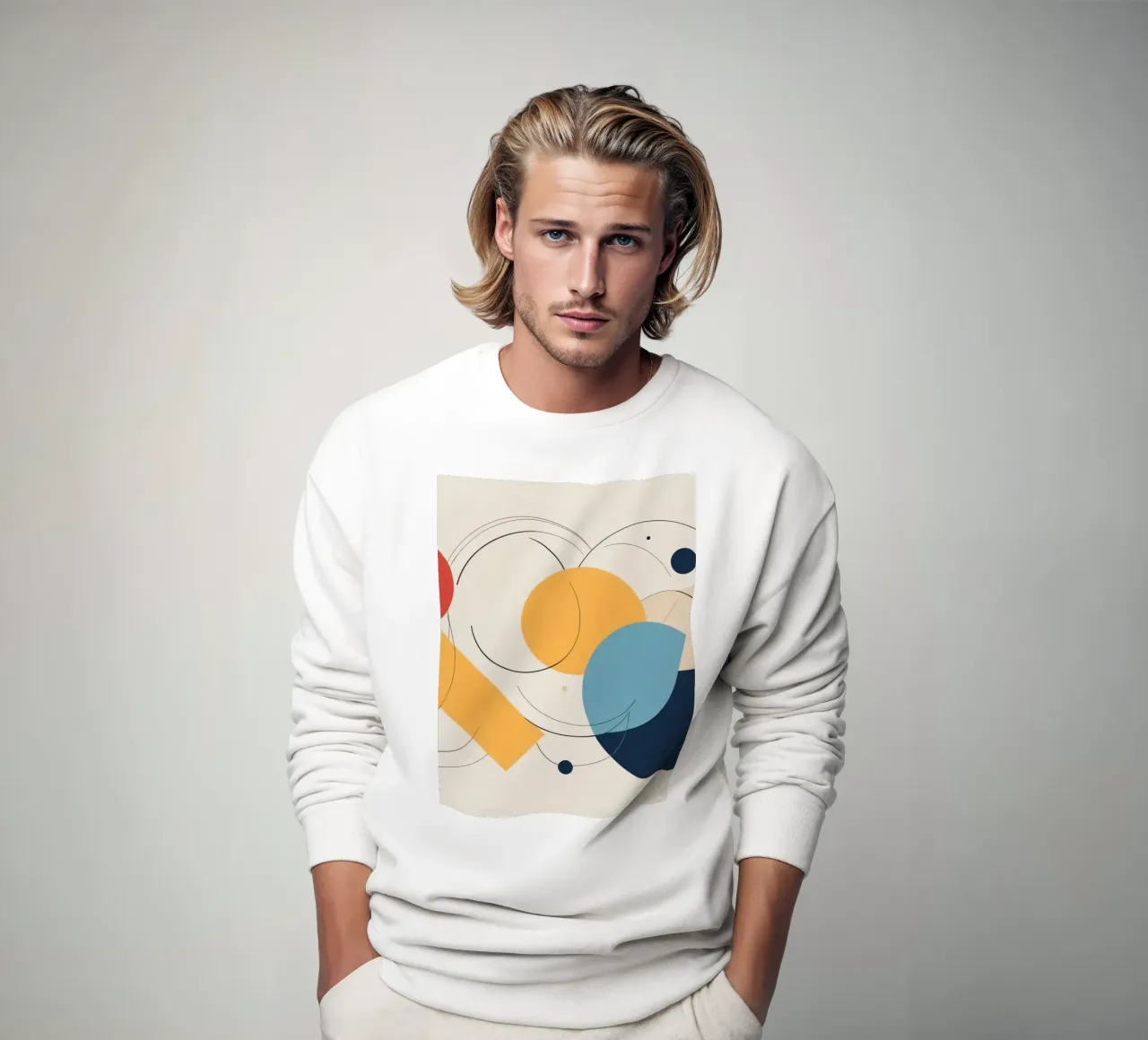 Abstract geometric shapes in warm and cool colors sweatshirt by DesignDoodle