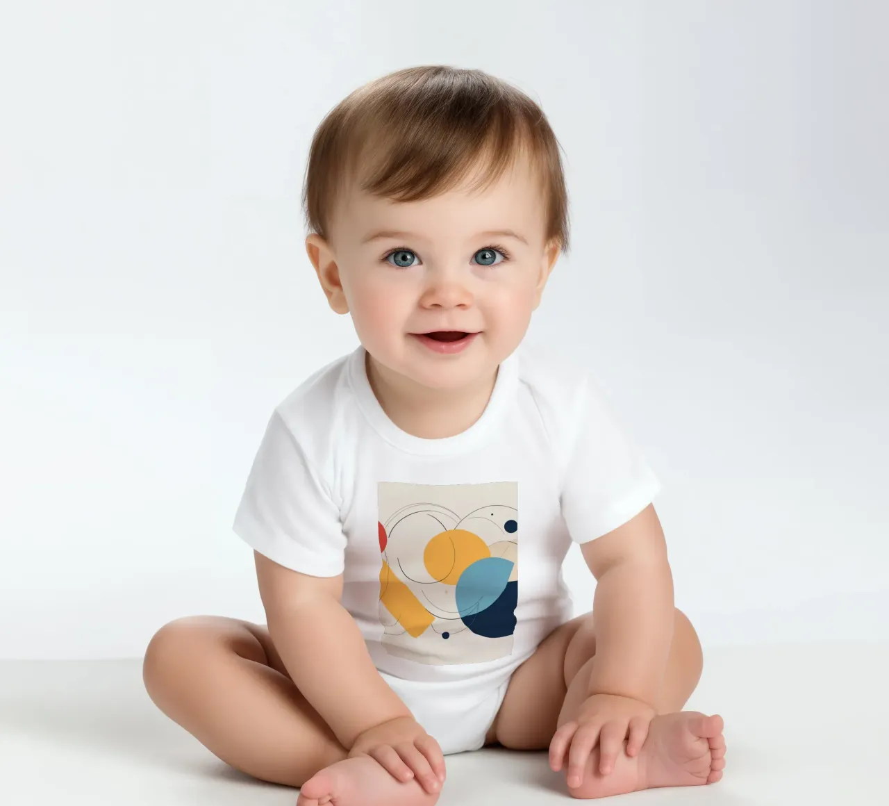 Forme geometriche astratte in colori caldi e freddi body neonato maniche corte da DesignDoodle