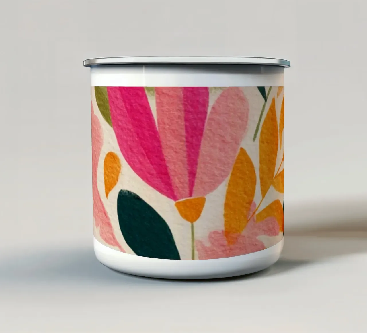 Botanical Abstract Pink, Orange and Green tazza in smalto da Gypsy Galleria