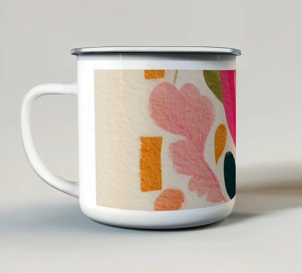 Botanical Abstract Pink, Orange and Green tazza in smalto da Gypsy Galleria