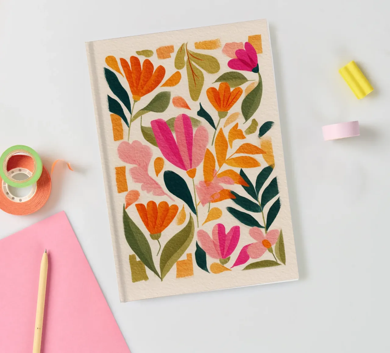 Botanical Abstract Pink, Orange and Green notebook by Gypsy Galleria