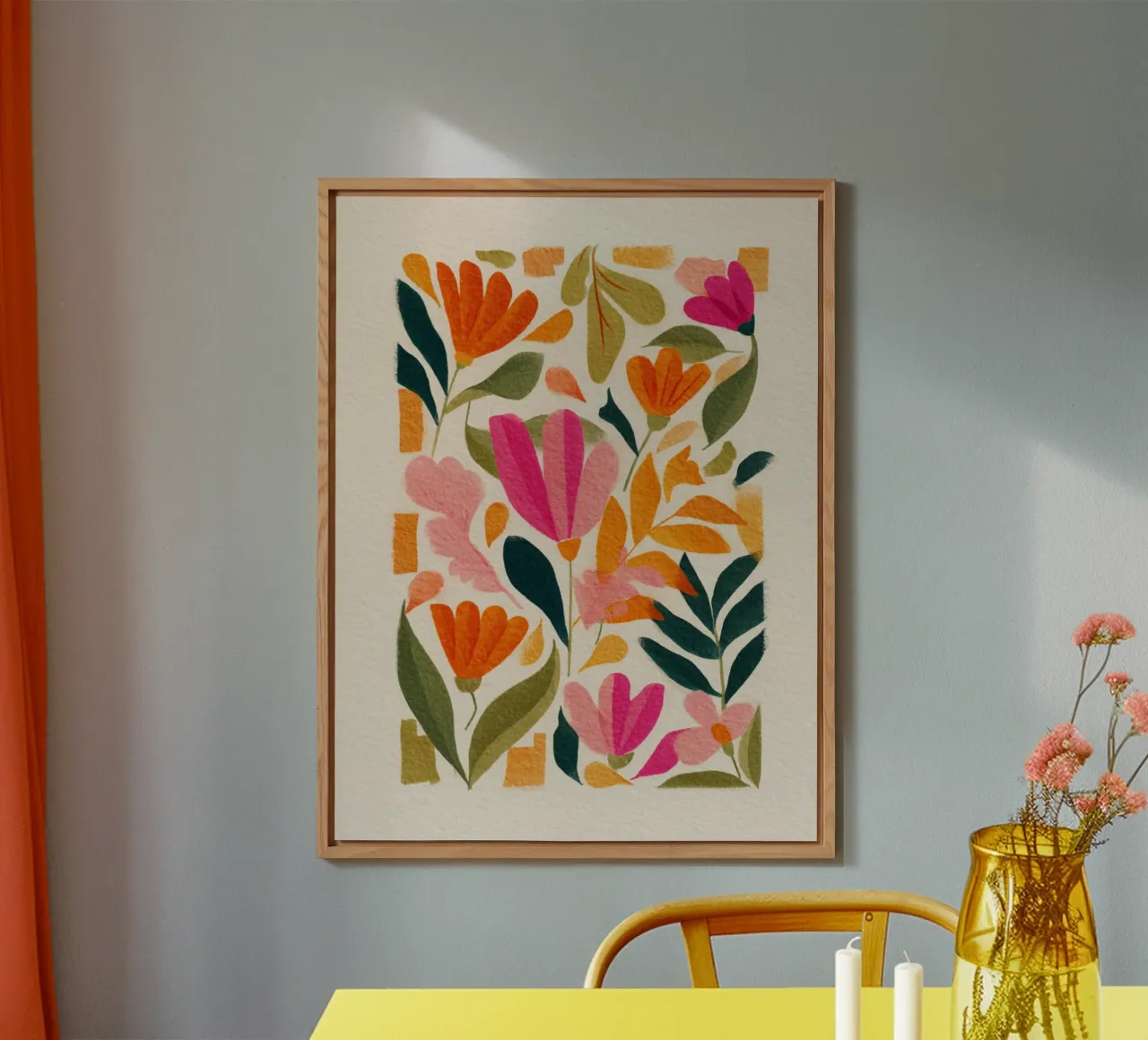Botanical Abstract Pink, Orange and Green alluminio dibond da Gypsy Galleria
