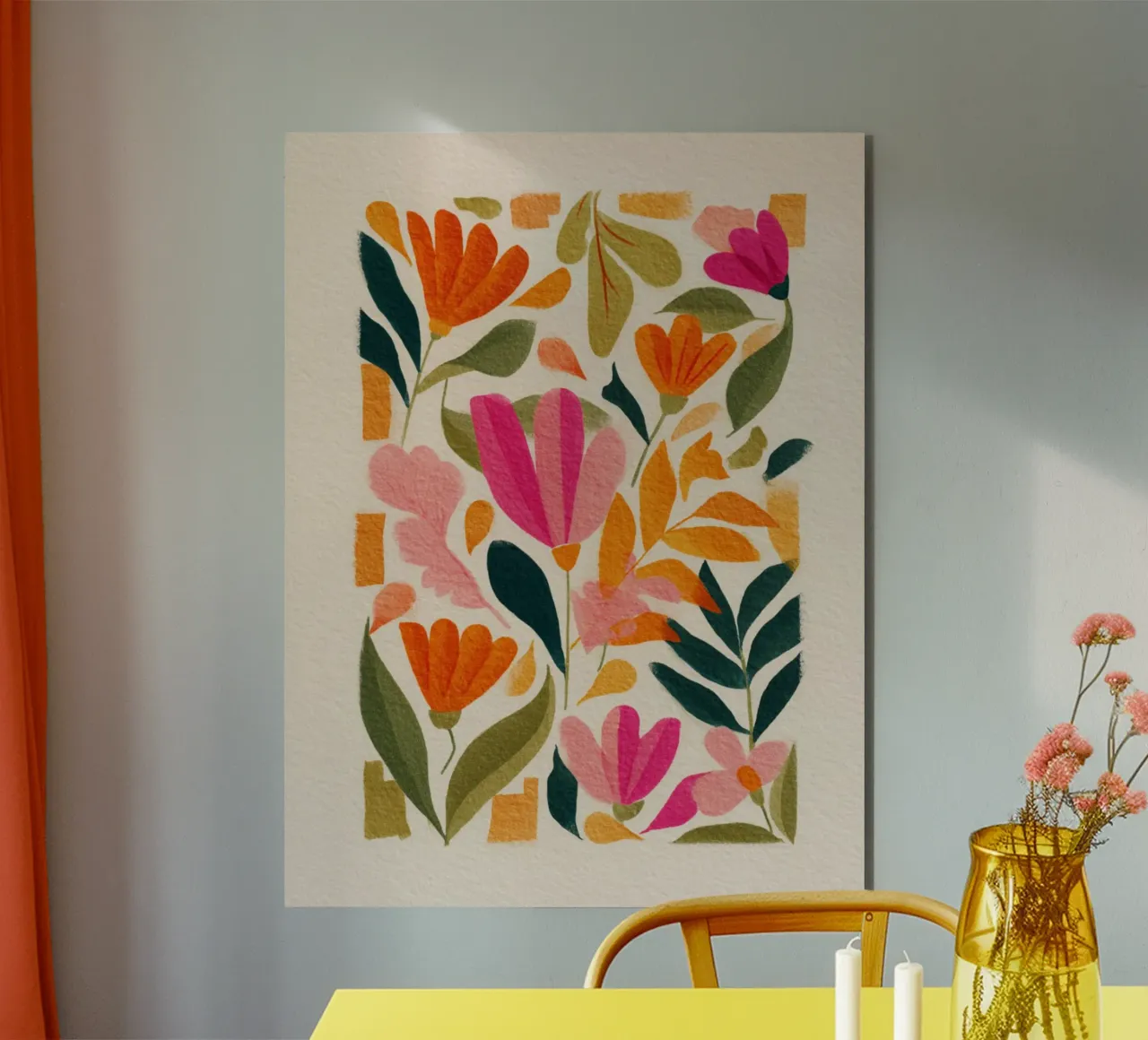 Botanical Abstract Pink, Orange and Green alluminio dibond da Gypsy Galleria