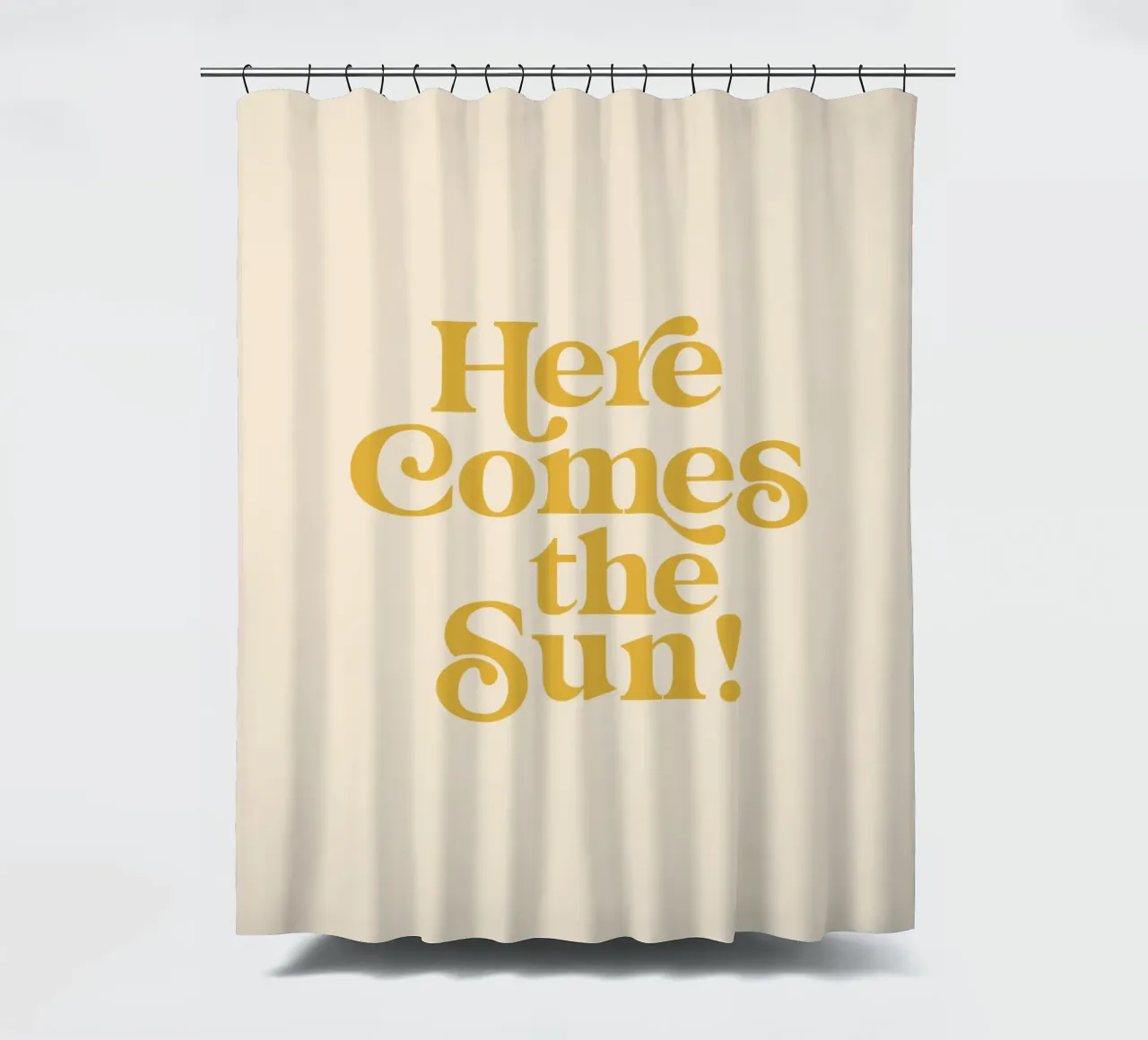 Here Comes the Sun Summertime Typography Print in Yellow shower curtain by THE MOTIVATED TYPE