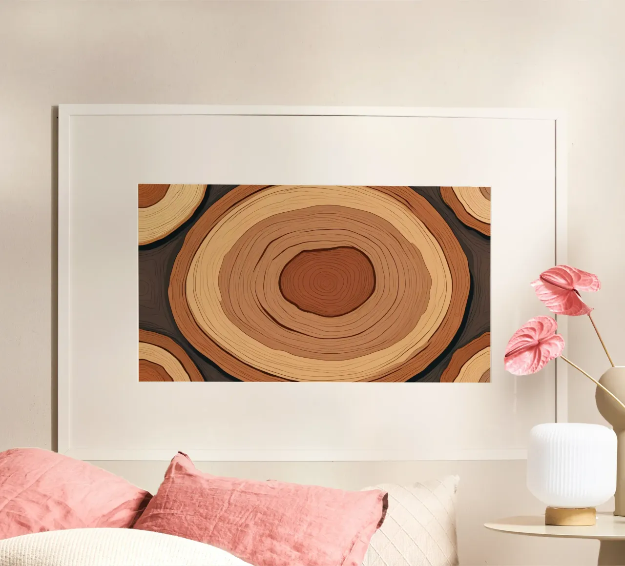 Vista ravvicinata di anelli di legno lucidati che mostrano la natura poster con telaio in alluminio da DesignDoodle