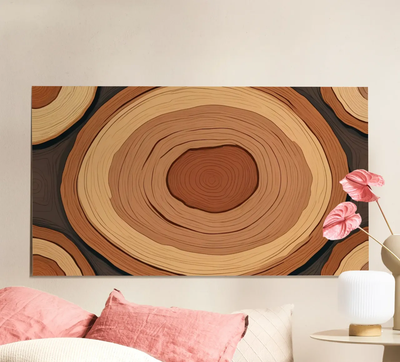 Vista ravvicinata di anelli di legno lucidati che mostrano la natura poster con telaio in alluminio da DesignDoodle