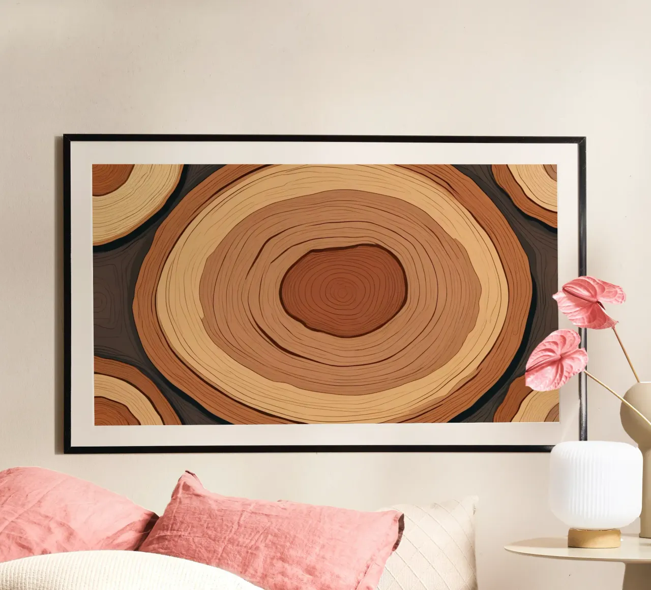 Vista ravvicinata di anelli di legno lucidati che mostrano la natura poster con telaio in alluminio da DesignDoodle
